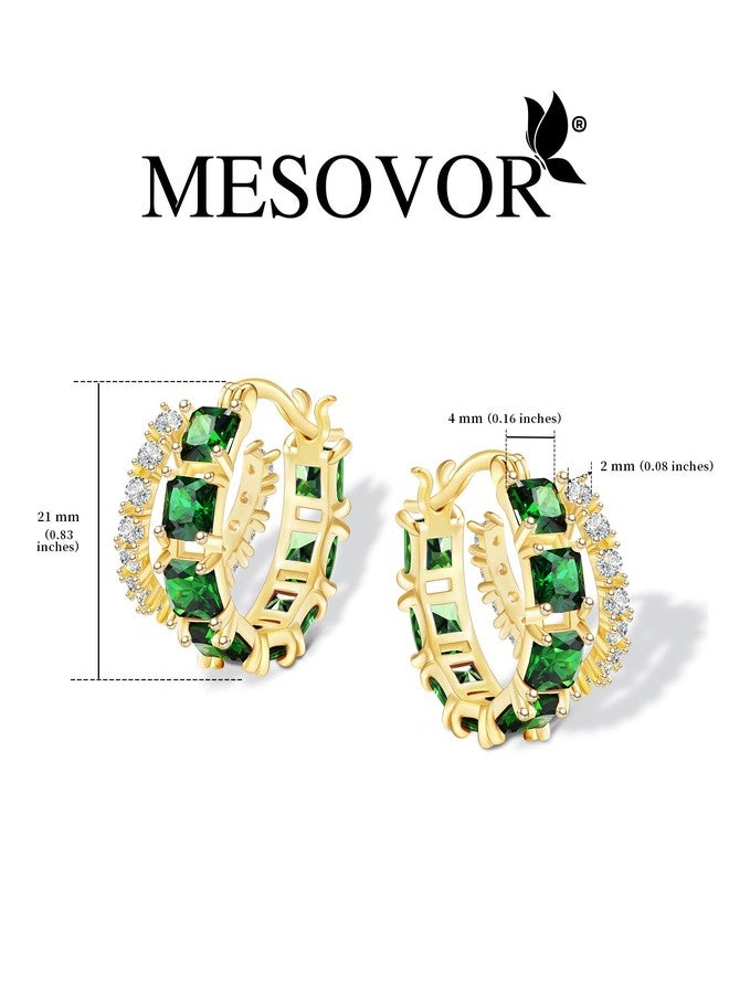 Mesovor Gold Green Zircon Double Hoop Earrings for Women, 14K Gold Plated Square Colored Cubic Zirconia Hoops Earrings Jewelry Gifts (Green) - Image 2